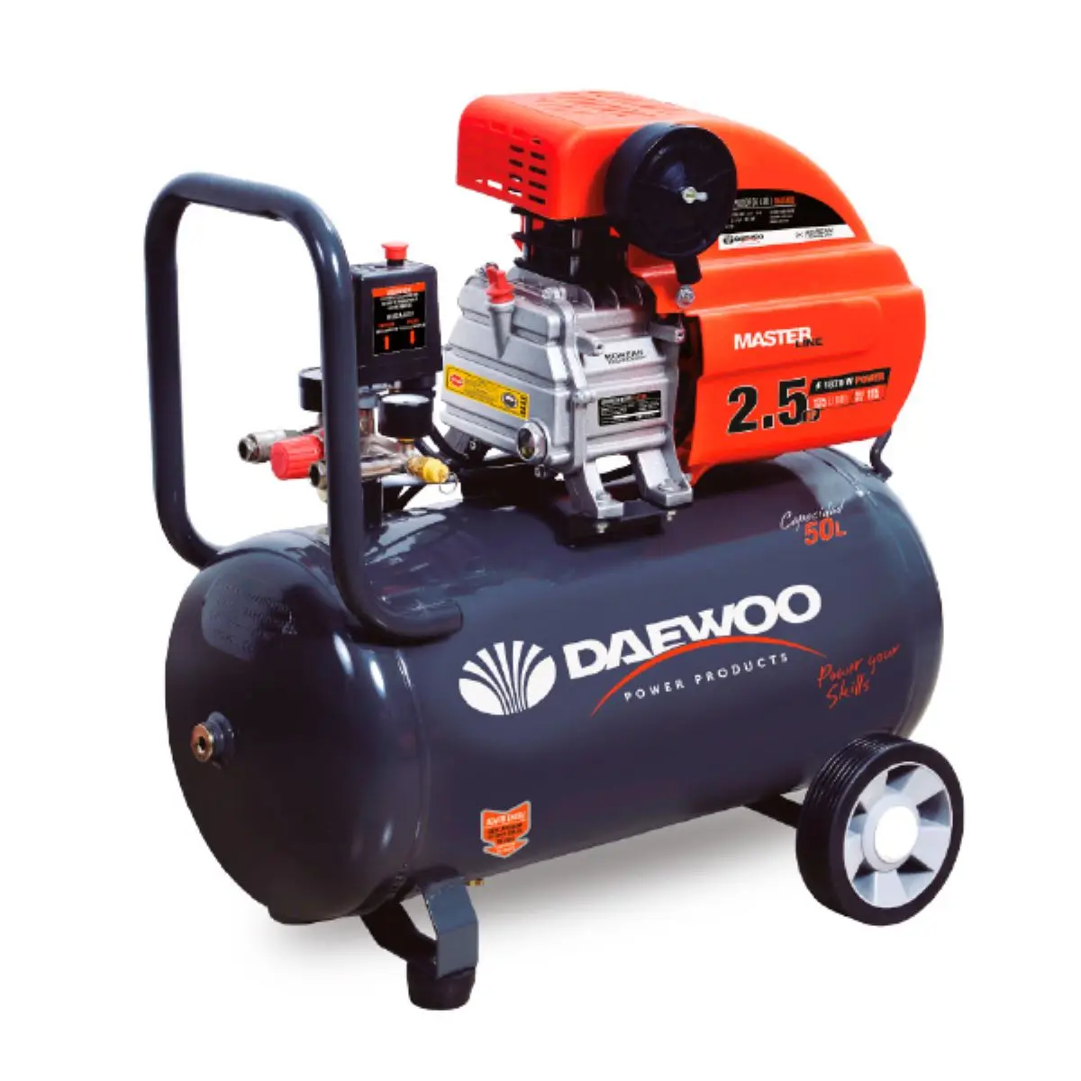 Compresor de aire Daewoo de 50 lt + kit 5 piezas
