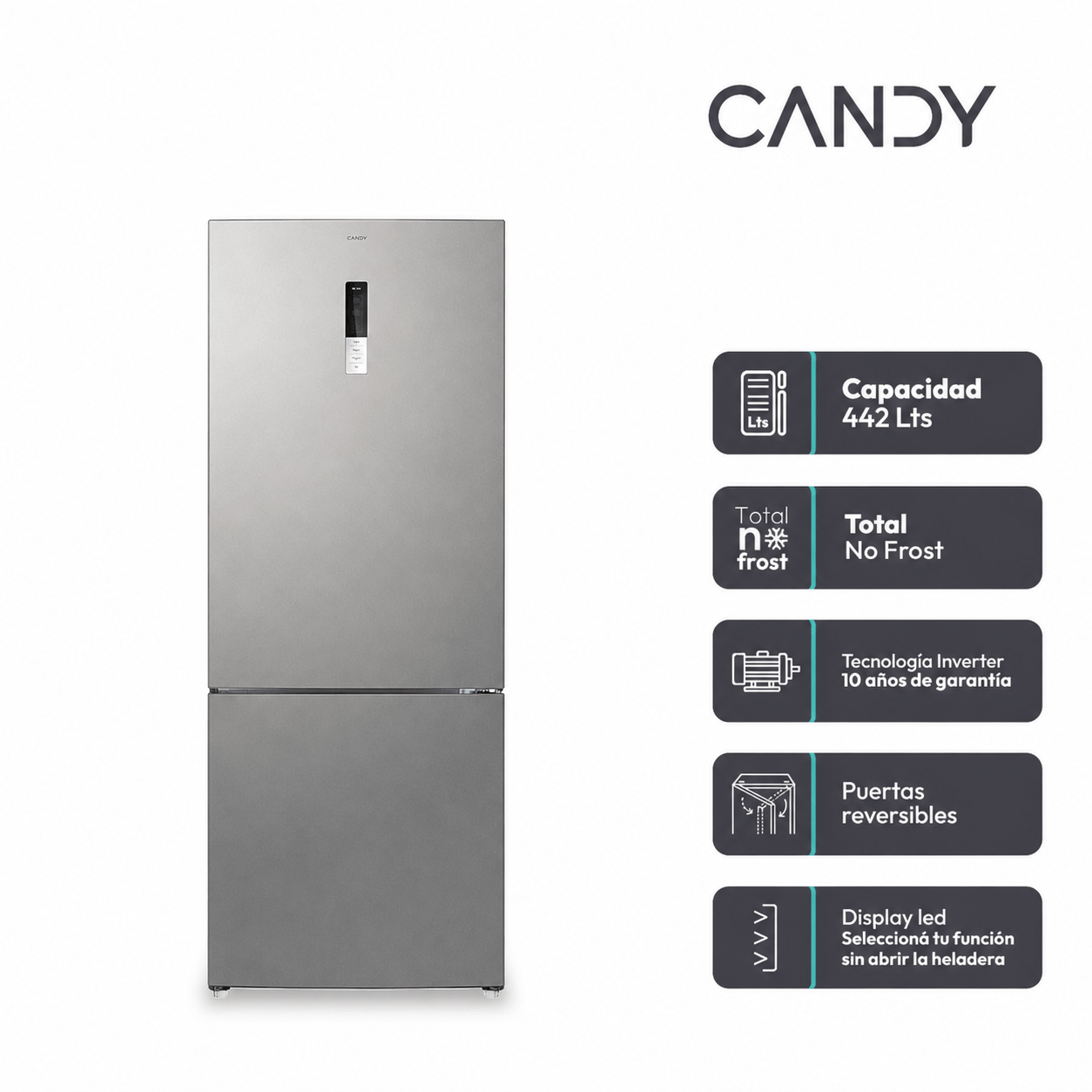 Heladera No Frost Candy 422lt CCG2T718EX COMBI Plata Inverter | Cetrogar