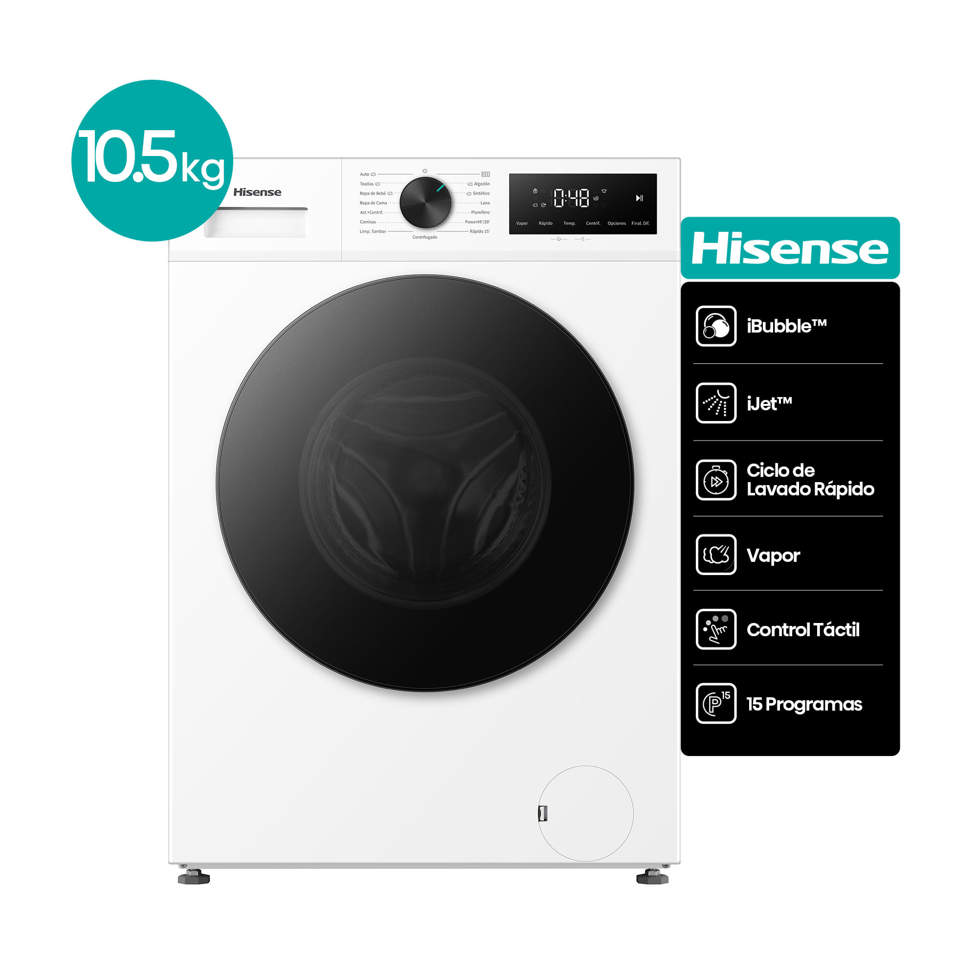 Lavarropas Hisense WF1I1141BW 10,5 kg 1400R blanco Inverter